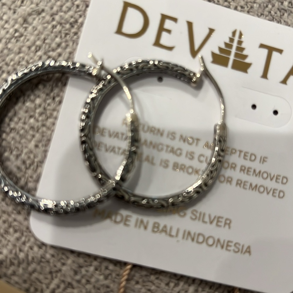 Devata Sterling Silver Engraved Hoops - image 2